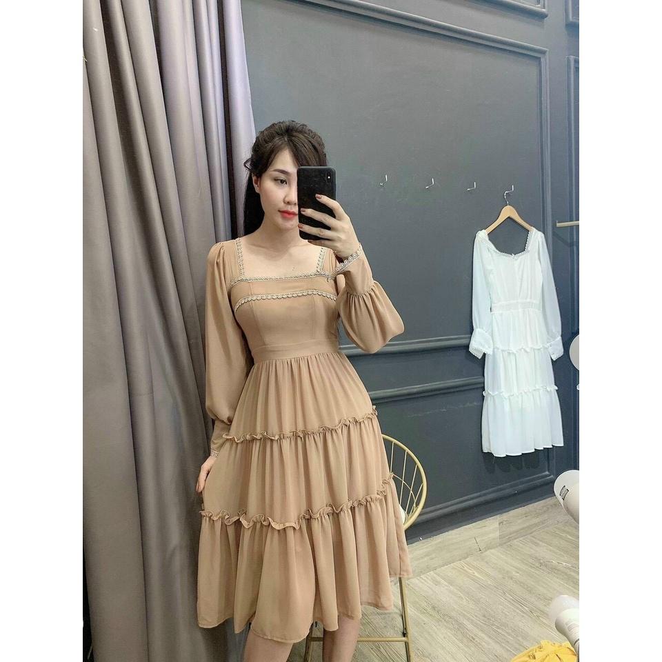 Đầm Xòe Cổ Vuông Tầng Tay Phồng Lụa Phối Ren CUN070 Cho Nữ Đi Tiệc Đi Chơi Siêu Trẻ Trung Và Sang Chảnh