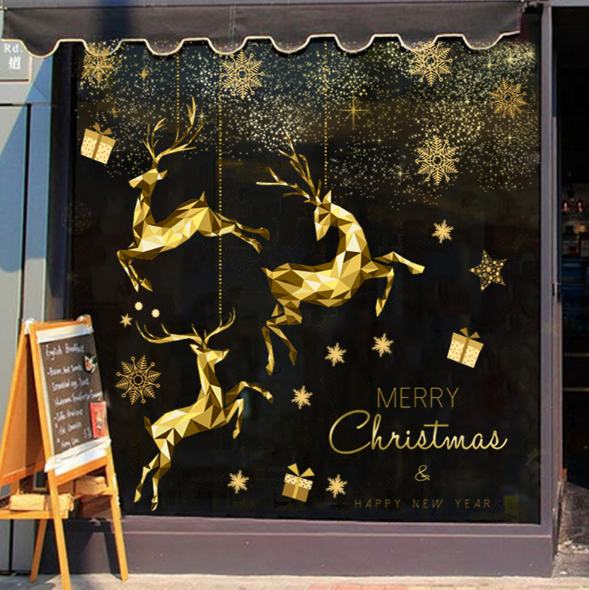 Decal trang trí Noel - 3 Chú nai vàng lấp lánh