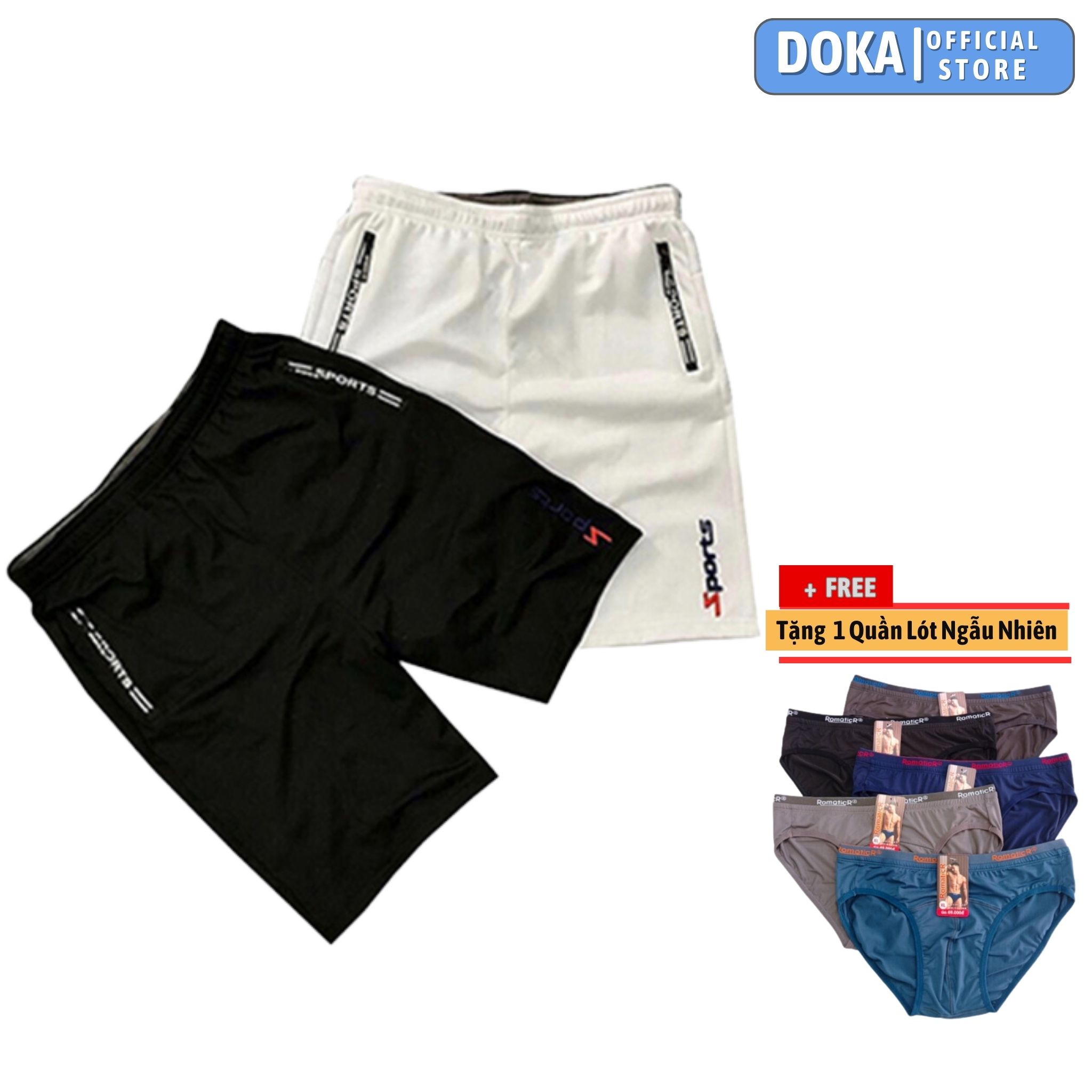 Combo 2 Quần shorts thể thao nam màu trắng và đen dạng sọt sport đùi chất thun lạnh 4 chiều dokafashion dùng tập gym hoặc mặc nhà DUI-KT-EZ201 - tặng 1 quần lót nam