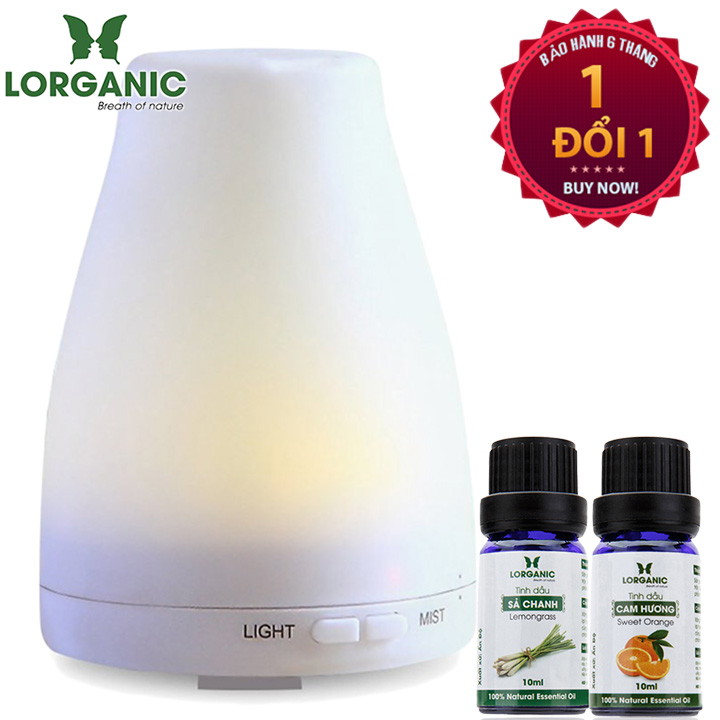 Combo máy khuếch tán tinh dầu led 7 màu FX2012 + tinh dầu Sả Chanh + tinh dầu Cam Lorganic (10ml x2)