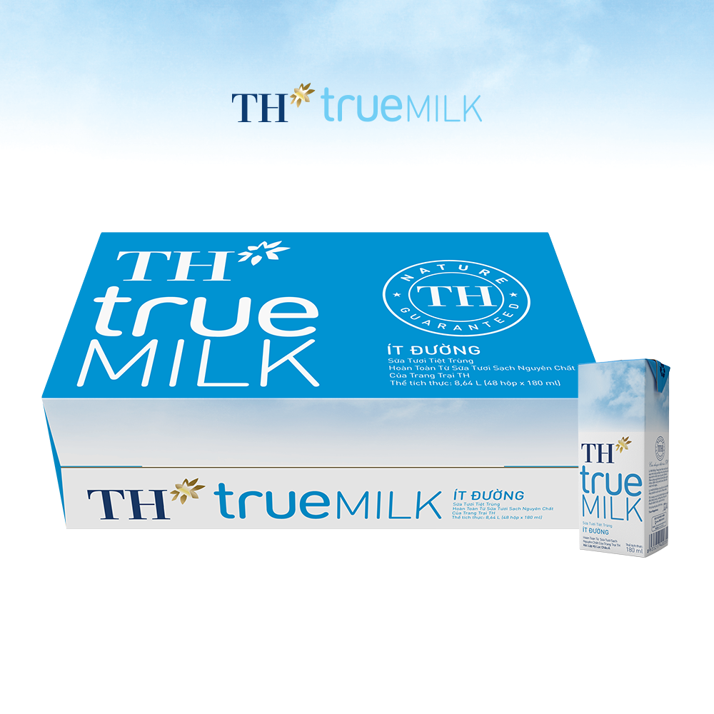 Thùng 48 hộp sữa tươi tiệt trùng ít đường TH True Milk 180ml