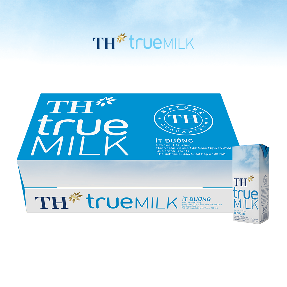 Thùng 48 hộp sữa tươi tiệt trùng ít đường TH True Milk 180ml (180ml x 48)