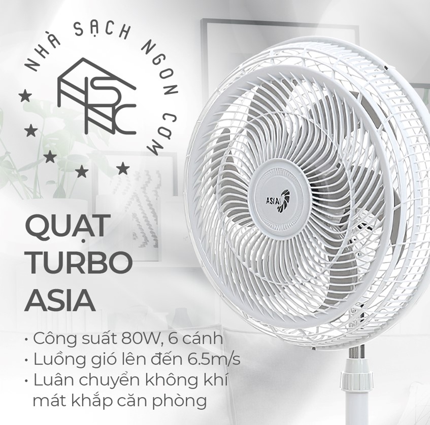 (ASIA) Quạt đứng Asia TURBO 6 cánh 80w - bán công nghiệp - Màu xám - Hàng chính hãng