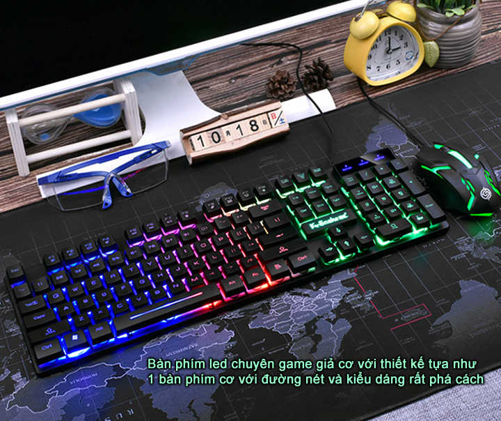 Bộ bàn phím và chuột K-SNAKE K4 PHÍM TRÒN chuyên Game Led 7 màu