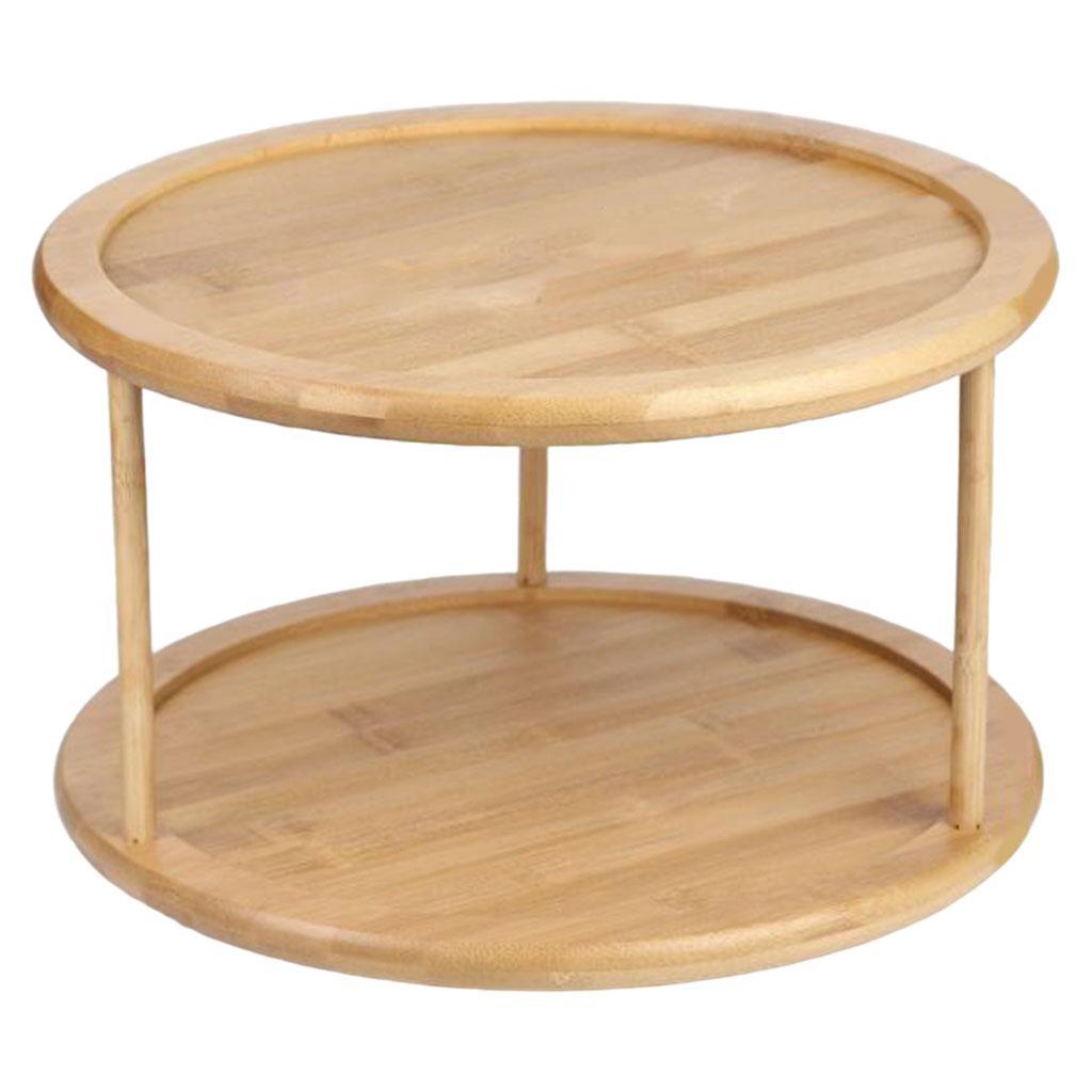 Bamboo Turntable Kitchen Organizer Rack Spice Storage 12 Inch 2 Tier