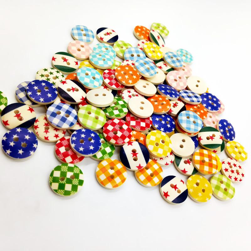 100pcs Wooden Round 2-Hole Buttons Flatback for Scrapbooking Sewing 15mm