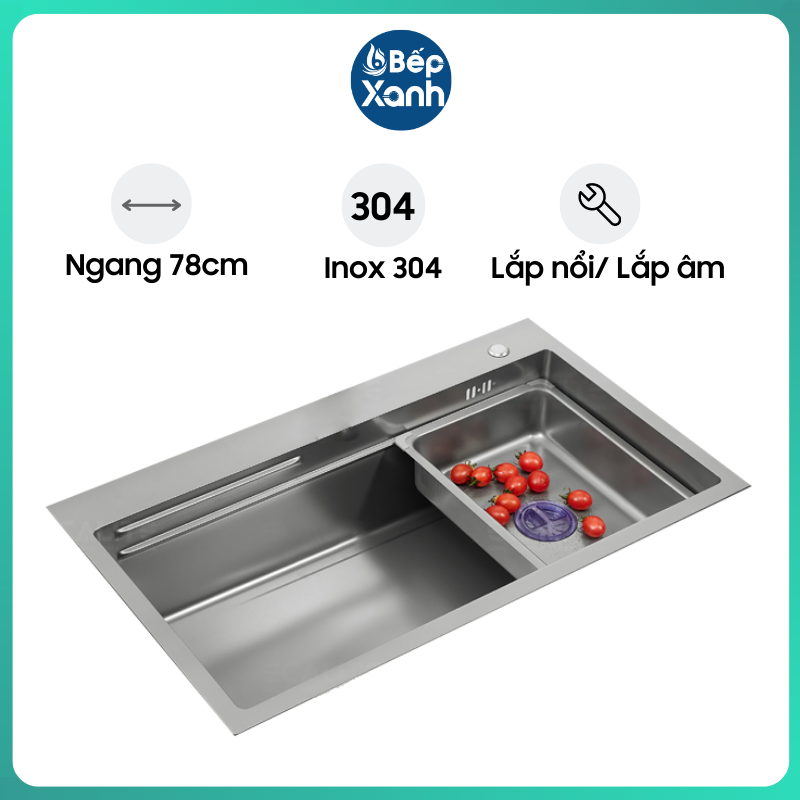 Chậu Rửa Chén Ecalite ES-N17845HS - Lắp Nổi/Lắp Âm - Inox 304 Cao Cấp - 1 Ngăn Cực Rộng - Hàng Chính Hãng