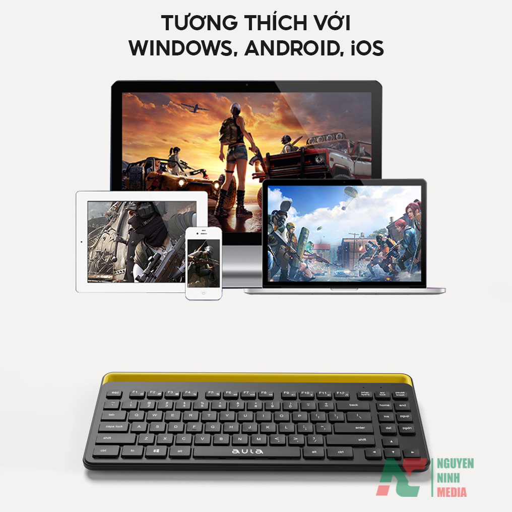 Bàn Phím Bluetooth Aula AWK310 - Kết Nối Điện Thoại, Máy Tính Bảng, Laptop - Hàng Chính Hãng