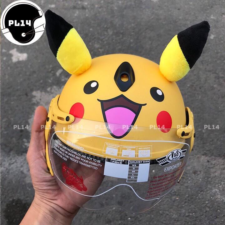 Nón Bảo Hiểm Trẻ Em Pikachu Có Kính V&S Helmet Cho bé Từ 3-6 Tuổi Màu Vàng