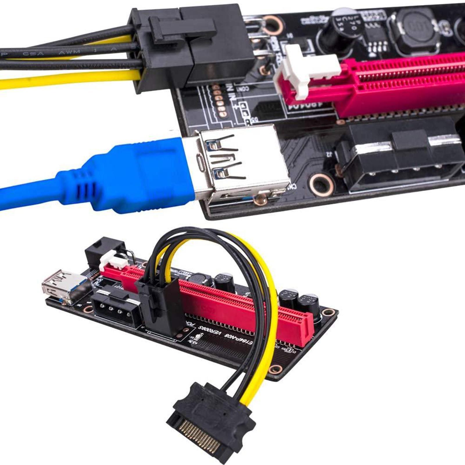 PCIE Riser Card Adapter Riser Card PCI-E 008s 4Pin SATA 6PIN 1x to 16x 2x USB3.0 Adapter Card
