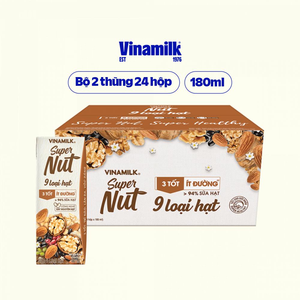 2 Thùng Sữa 9 loại hạt Vinamilk Super Nut 180ml 24 hộp/thùng
