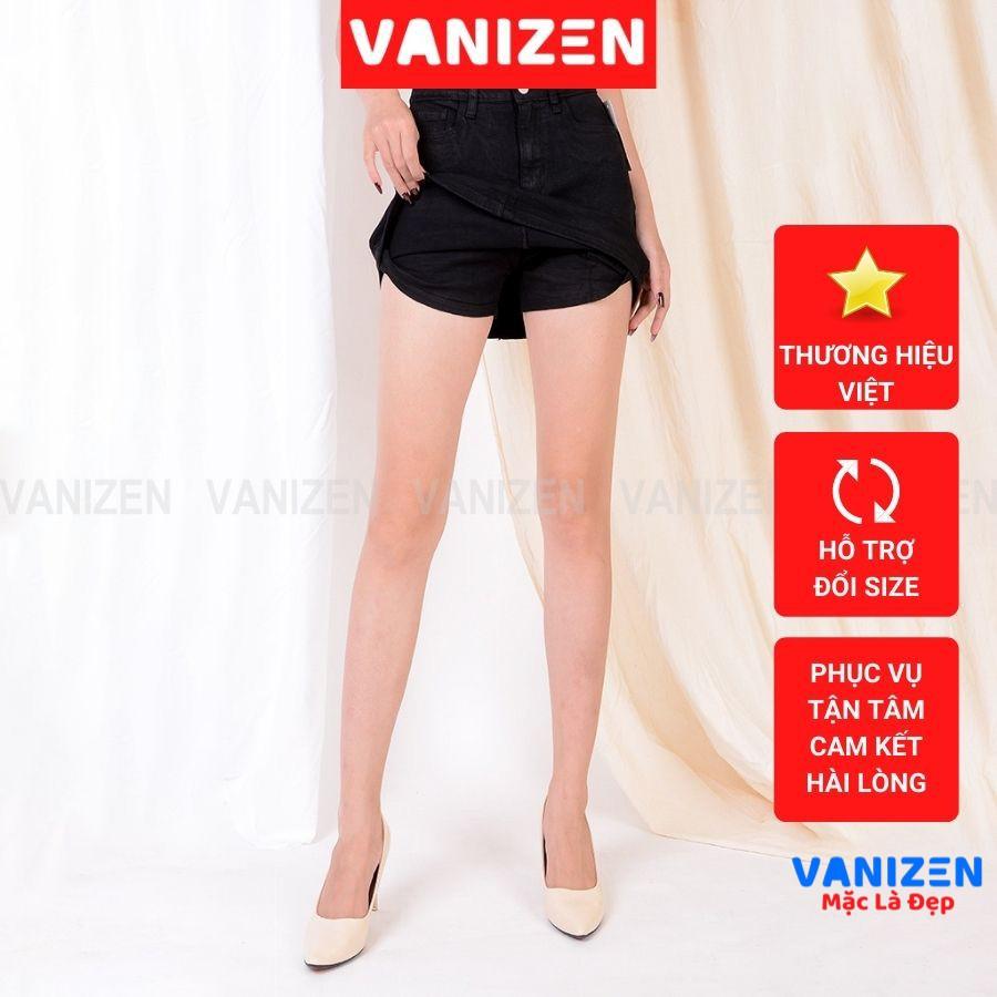 Quần váy jean nữ đẹp lưng cao cạp cao màu đen trắng trơn gấu căn bản hàng cao cấp mã 402 VANIZEN