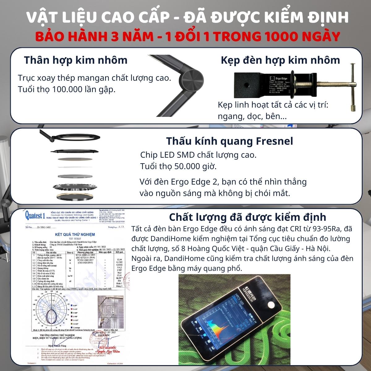 Đèn bàn học Led bảo vệ mắt Ergo Edge 2 DandiHome chống cận để học tập, làm việc, có thể kéo dài, gấp gọn - 4 chế độ sáng