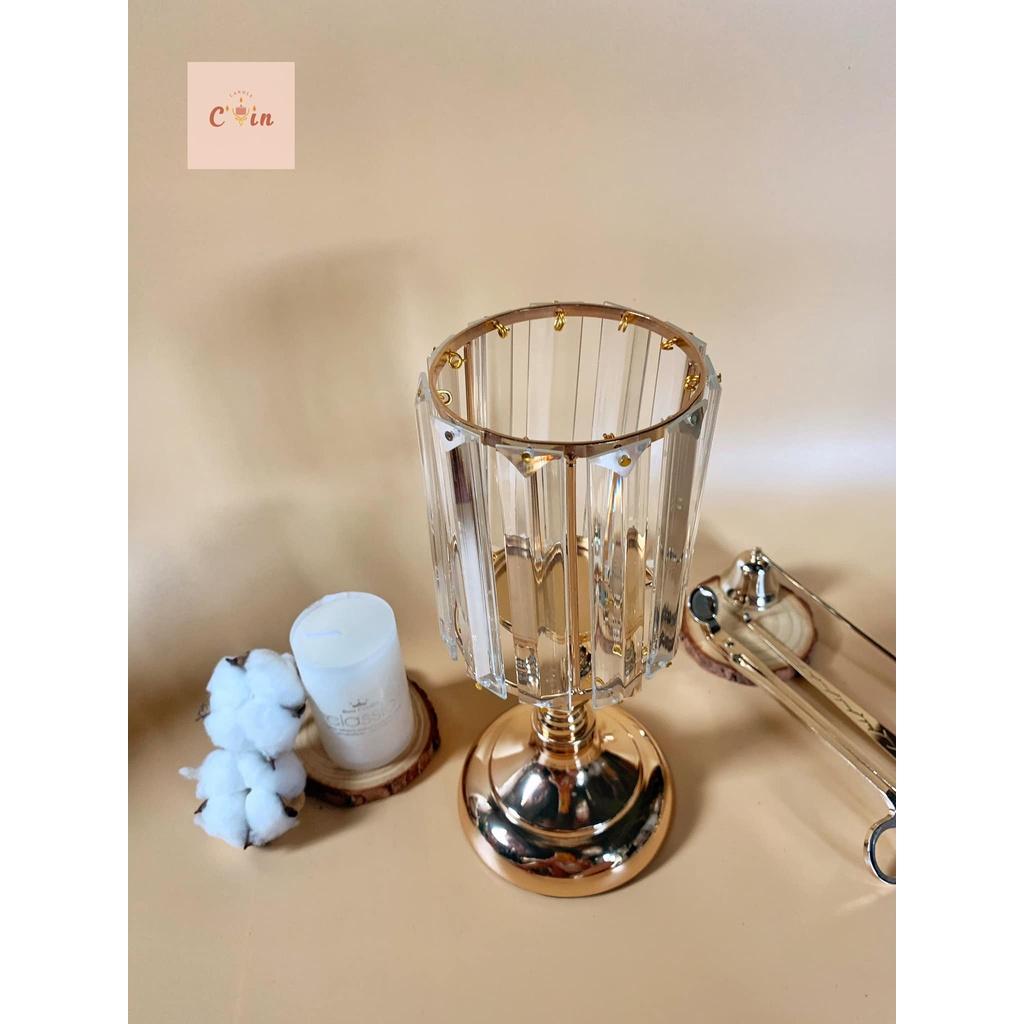 Đế nến đá hoa màu vàng - Chân nến đính đá hoa sang trọng hiện đại, candle holder decor home, trang trí hiện đại