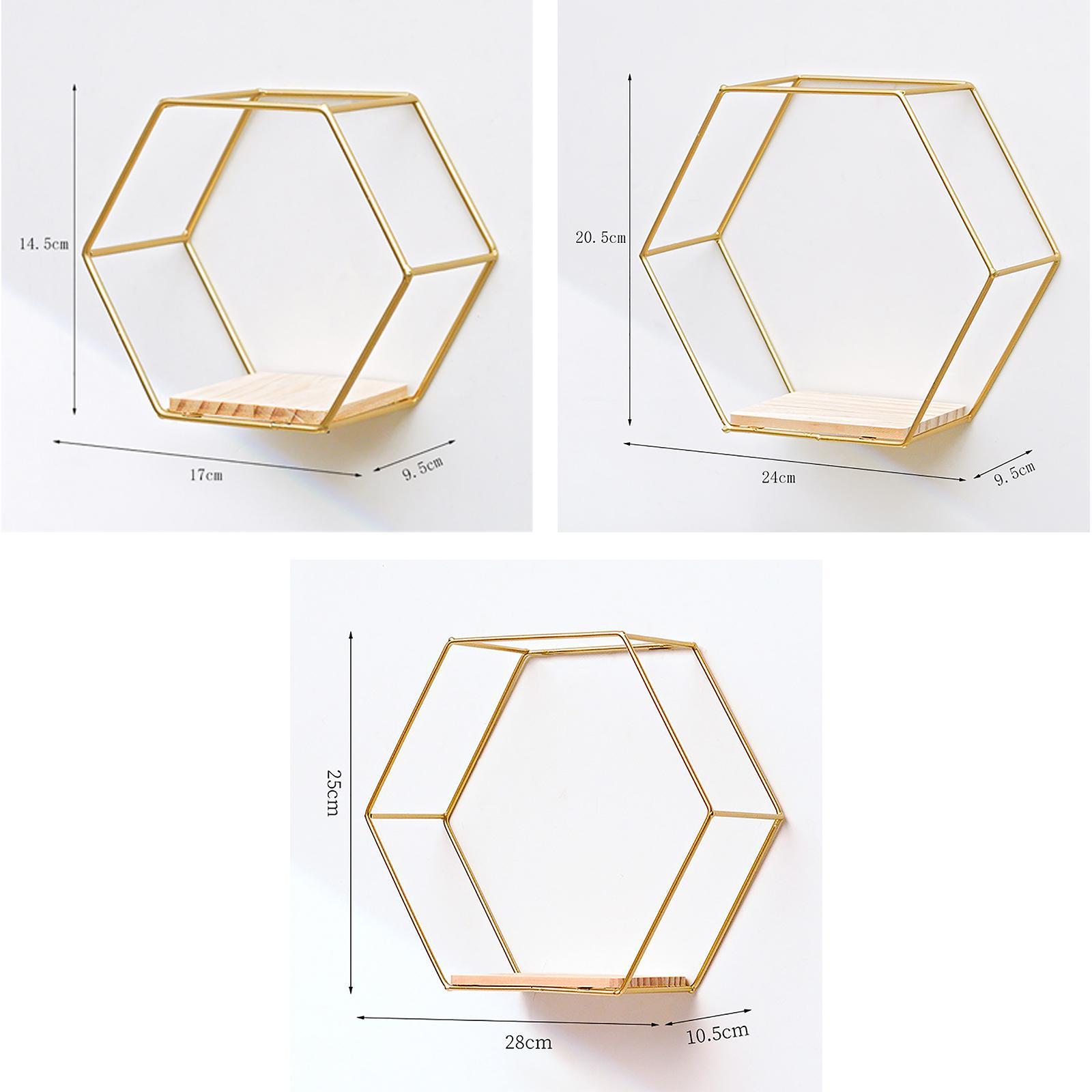 Set of 3 Modern Hexagon Iron Wall Shelf Display Floating Shelf