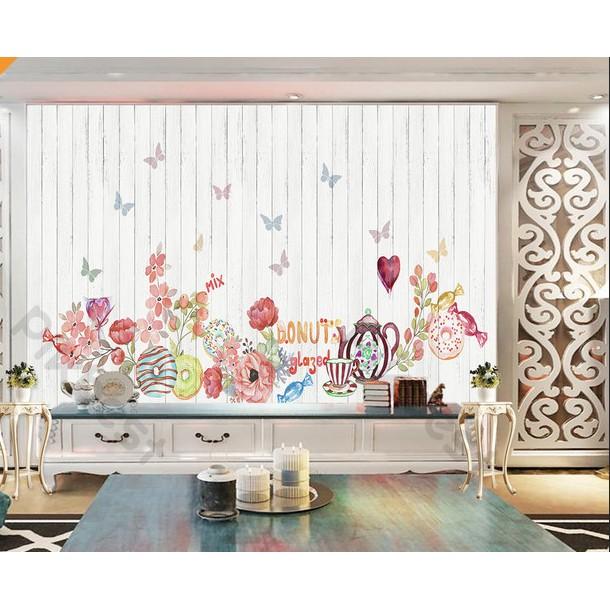 Tranh dán tường Tường bướm vui nhộn trang trí phòng em bé, tranh dán tường 3d hiện đại MS647598