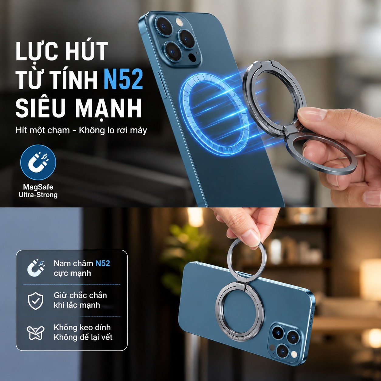 Giá đỡ Ring holder vòng Ring nam châm N52 kiêm chân đế gập 180 độ HOTCASE iRing Finger cho iPhone 18 17 16 15 14 13 12 - Kiêm Chân Đế Gập 180° – Xỏ Ngón Chống Rơi – Dựng Dọc Ngang – Siêu Mỏng - Hàng nhập khẩu