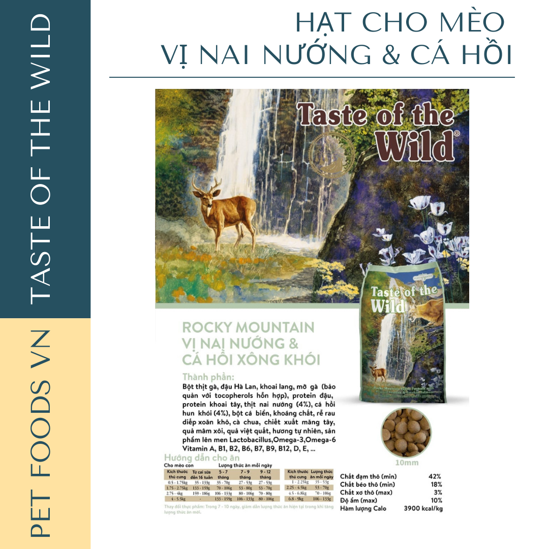 Hạt cho mèo TASTE OF THE WILD Rocky Mountain vị Nai Nướng &amp; Cá Hồi Xông Khói