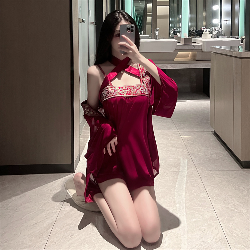 Đồ ngủ Sexy Cosplay Set ngủ Trung Hoa áo yếm áo choàng xuyên thấu