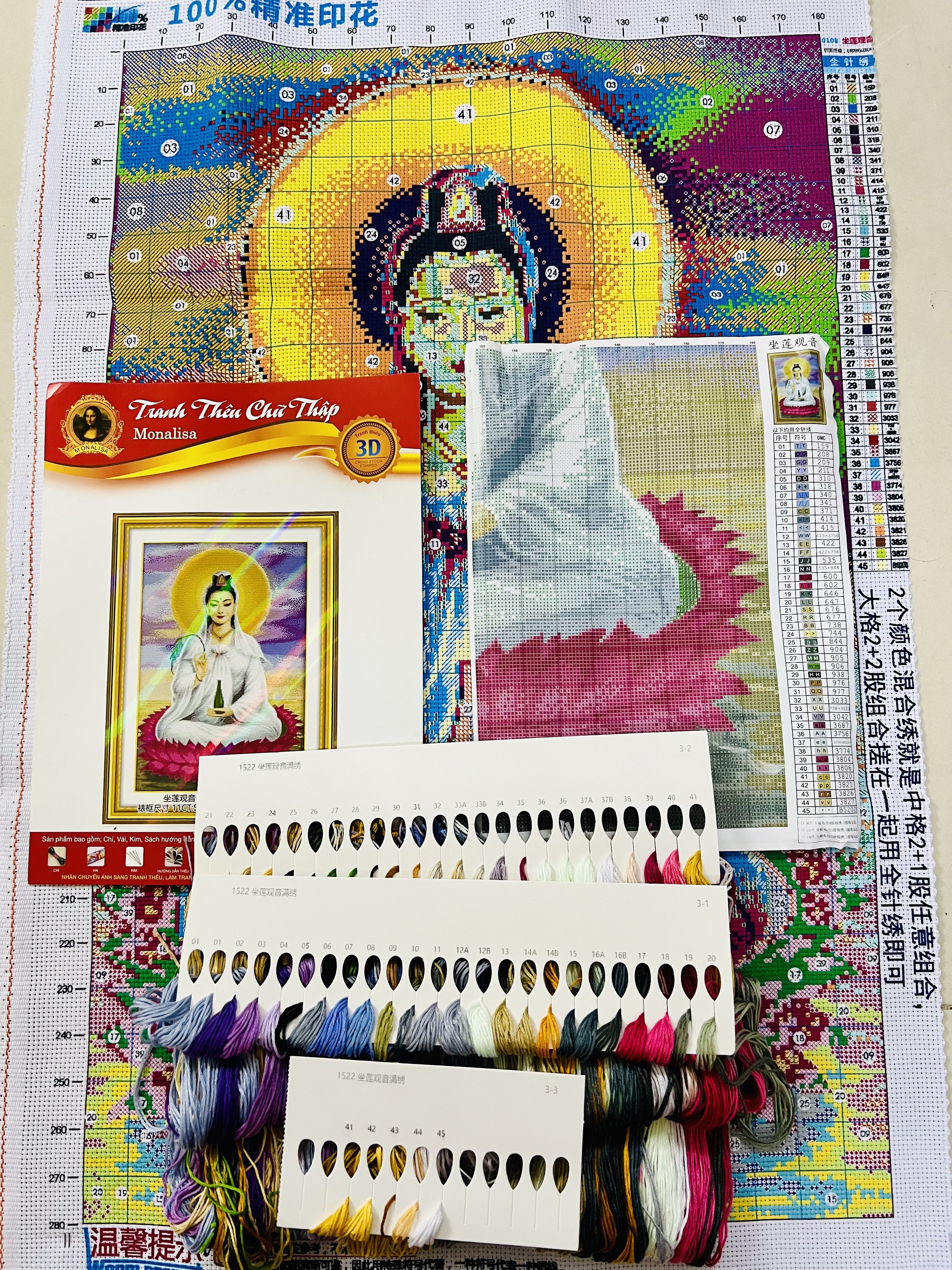 Tranh thêu chữ thập Quan âm ban phước 247, kích thước 54 x77 cm