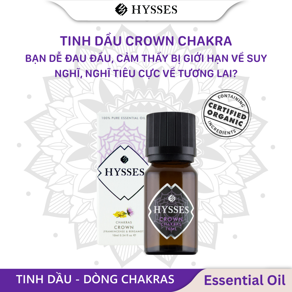 Tinh Dầu Cao Cấp Hysses Chakras Crown Tăng Năng Lượng Luân Xa Khai Sáng Giúp Giảm Căng Thẳng, Tăng Độ Nhạy Tư Duy, Giác Quan Với Chiết Xuất Trầm Hương & Cam Bergamot Hữu Cơ Tự Nhiên