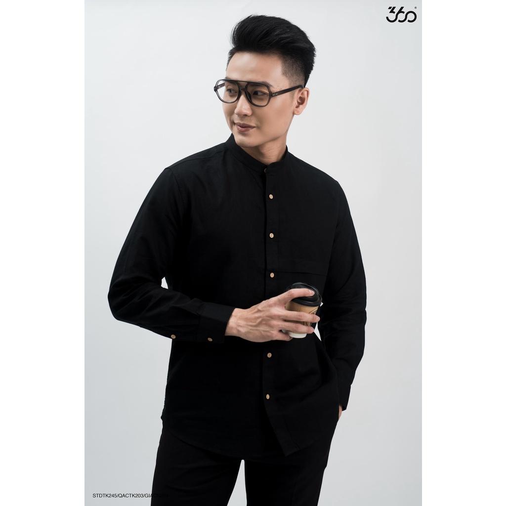 Áo sơ mi dài tay cổ tàu local brand 360 Boutique chất vải cotton 3 màu basic - STDTK245