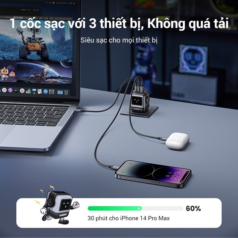 Củ sạc nhanh Robot Ugreen Nexode RG 30W USB-C GaN 25036 - Hàng Chính Hãng
