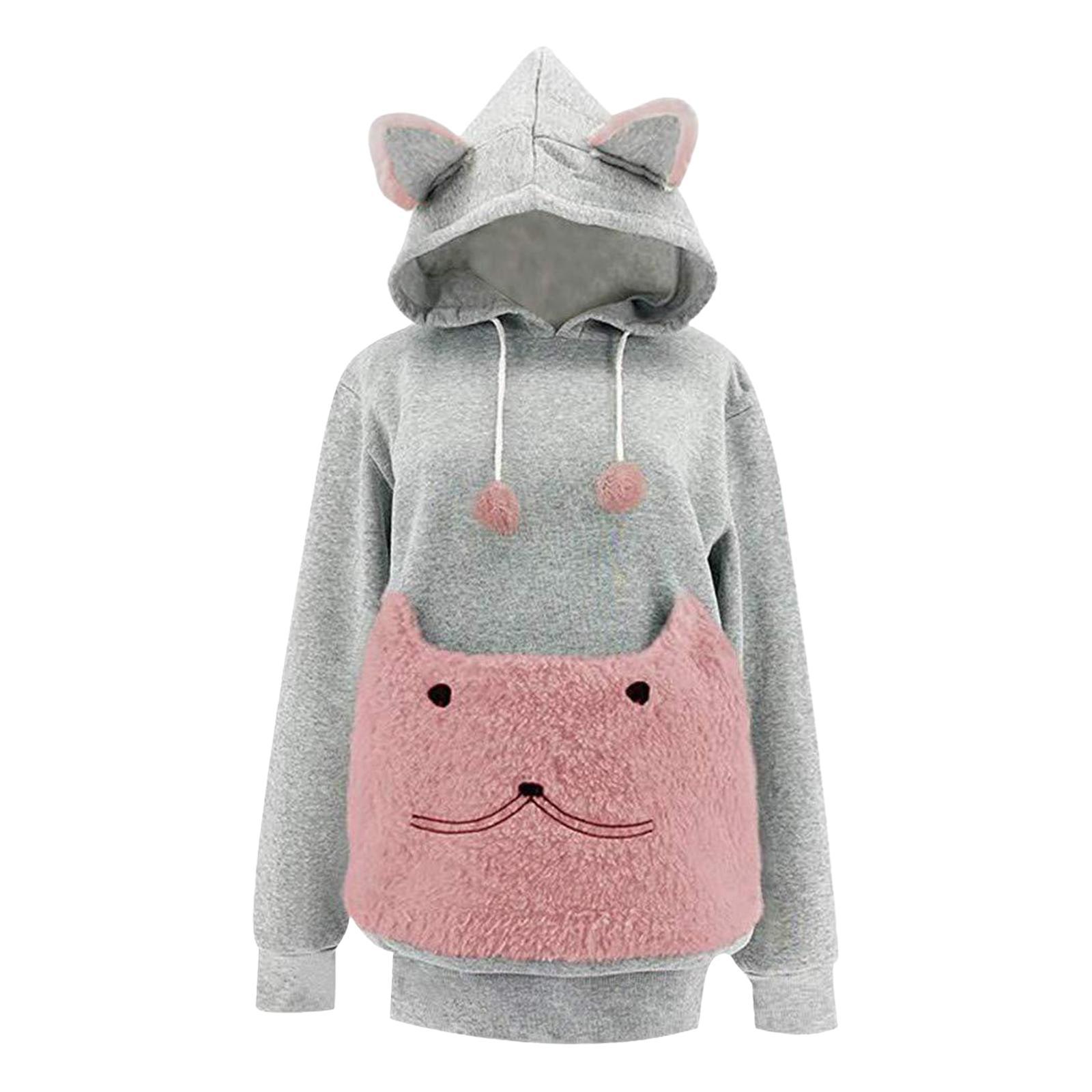 Womens Pet Hoodies Pullover Sweatshirt Oversized Cat Hoodies Pet Holder Cat Dog Pouch Carriers
