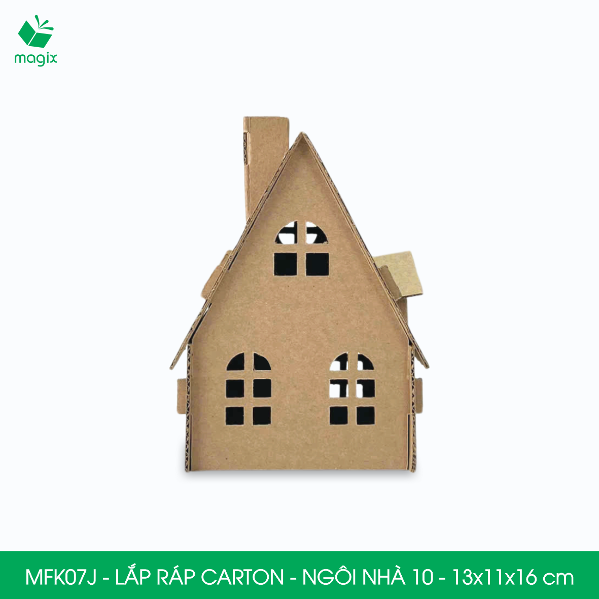 MFK07J - 13x11x16 cm - Mô hình ngôi nhà lắp ráp từ bìa carton cao cấp, nhà giấy carton mini sáng tạo