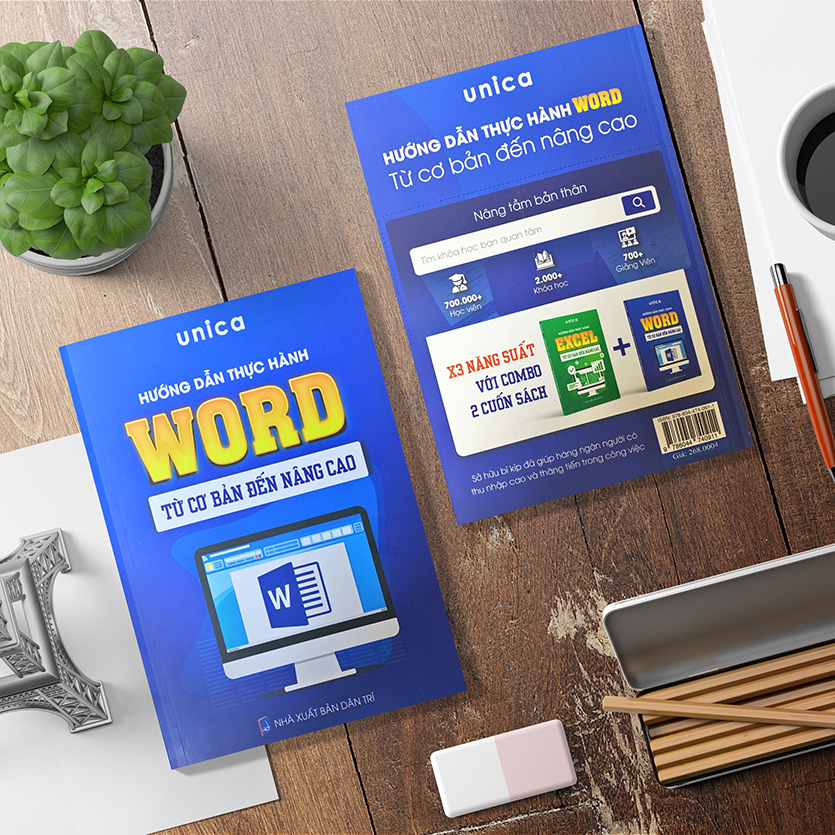 Combo 3 Sách Word - Excel - Google Sheet Tin học văn phòng Unica, Hướng dẫn thực hành từ cơ bản đến nâng cao, in màu chi tiết, TẶNG video bài giảng