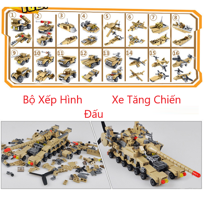 [544 Mảnh] - Bộ Đồ Chơi Lắp Ghép Xếp Hình Xe Tăng - Lắp Ráp Xe Pháo – Xe Quân Đội, Máy bay Chiến Đấu