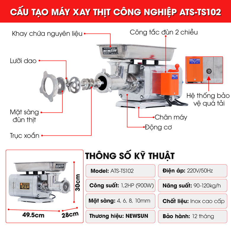 Máy xay đùn thịt công nghiệp ATS-TS102 NEWSUN - Hàng nhập khẩu