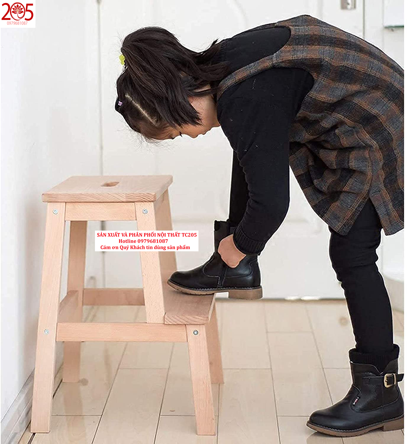 Ghế  bậc thang 2 tầng bằng gỗ cao su 100% - 205 TC WOODEN STOOL