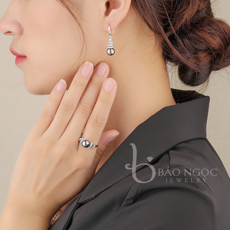 Nữ Trang Ngọc Trai, Bộ Trang Sức Ngọc Trai Đen Khuyên Tai Dáng Dài - BNJ211 - Bảo Ngọc Jewelry