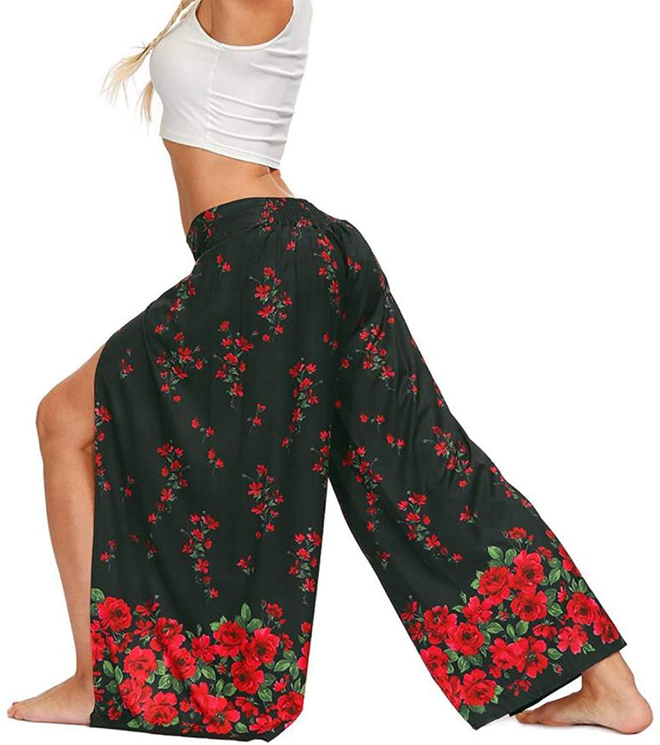 Palazzo Xẻ Quần Ống Rộng Thể Thao Nữ Casual Bãi Biển Boho Tập Yoga Hippie Bohemian Philatô Plus