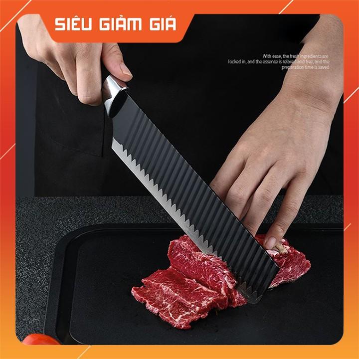 Dao bếp lưỡi gợn sóng Nhật Bản loại 1 siêu bén cán bọc cao su an tòan và êm tay mũi ngàng cao cấp