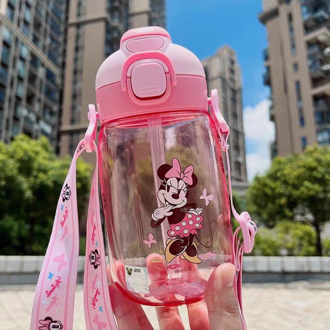 Bình nước ống hút tu miệng nhựa tritan Disney Minnie 560ml cho trẻ em 8082