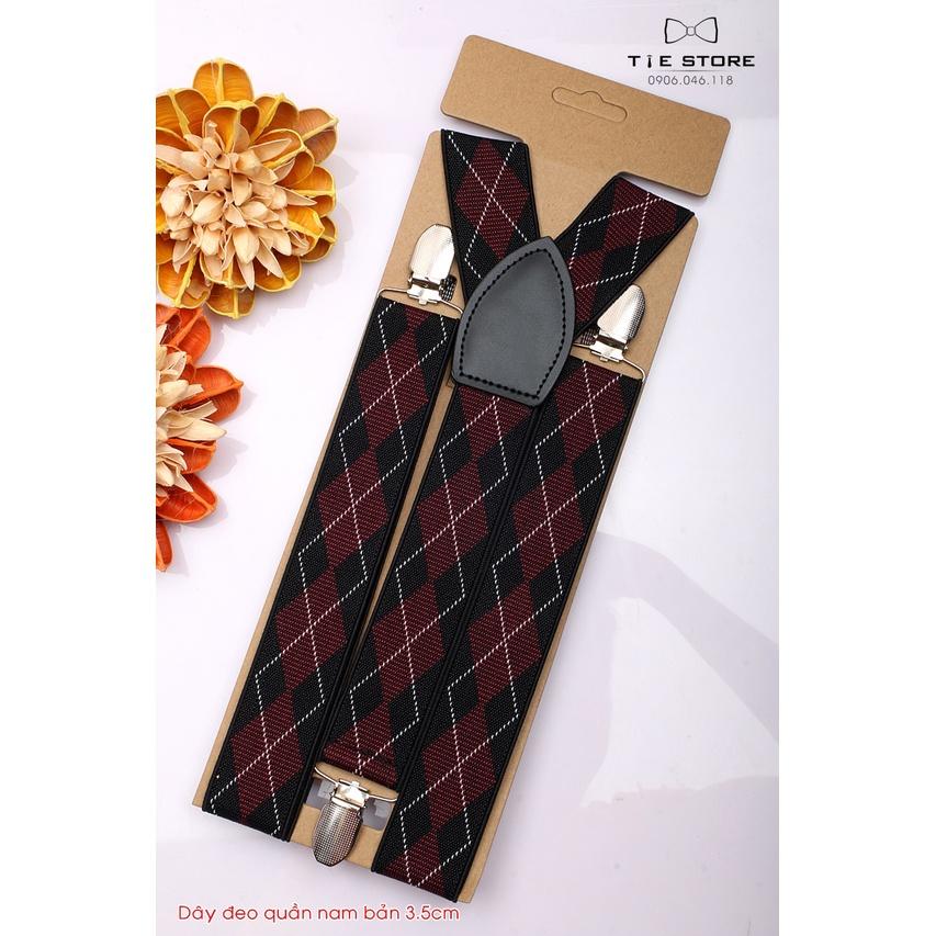 Dây đeo quần nam chữ Y 3.5cm khóa kẹp - dây yếm quần nam cao cấp màu đỏ họa tiết
