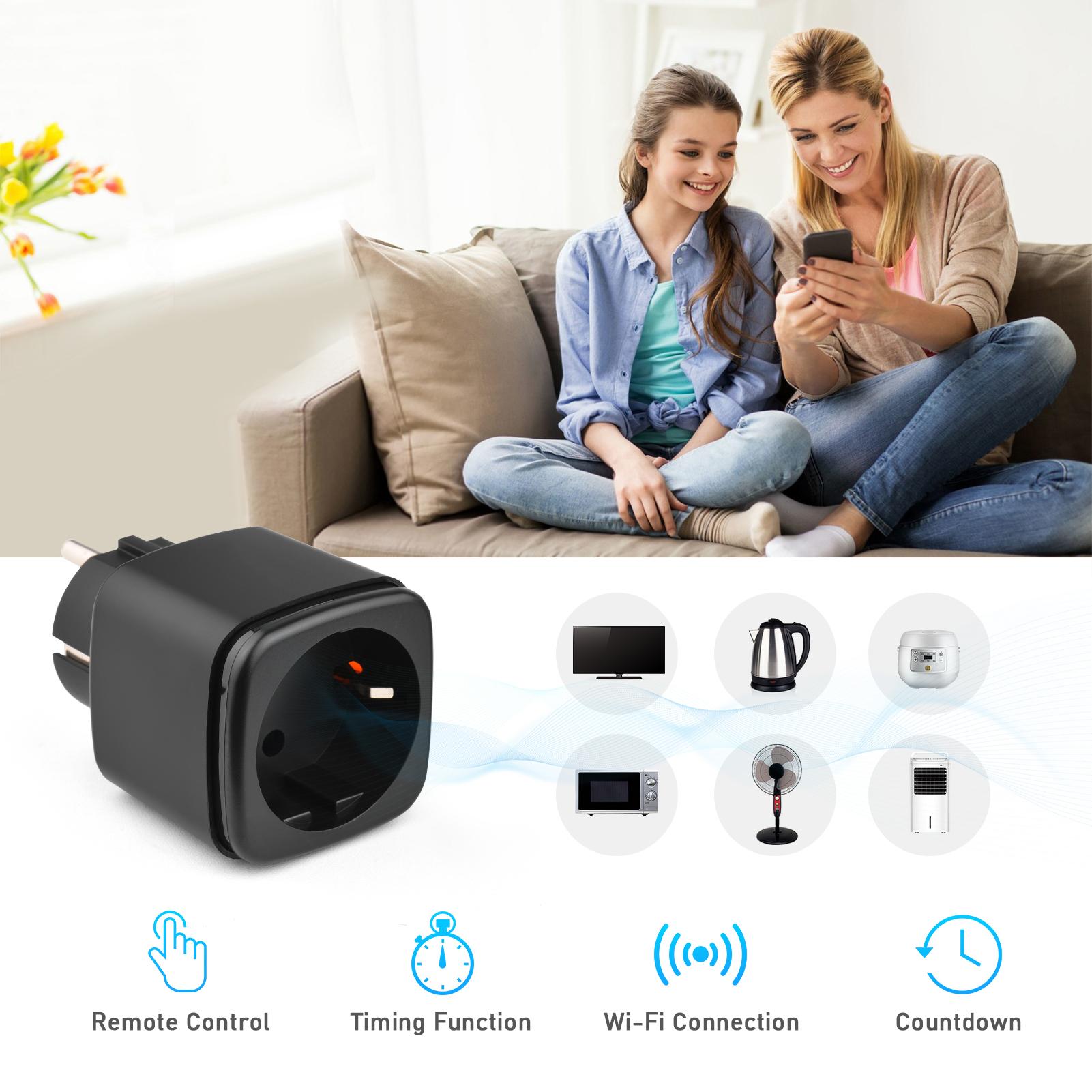 Wi-Fi Smart Plug Mobile Phone Remote Control Smart Socket with Countdown and Timing Function for Smart Home 16A EU Plug