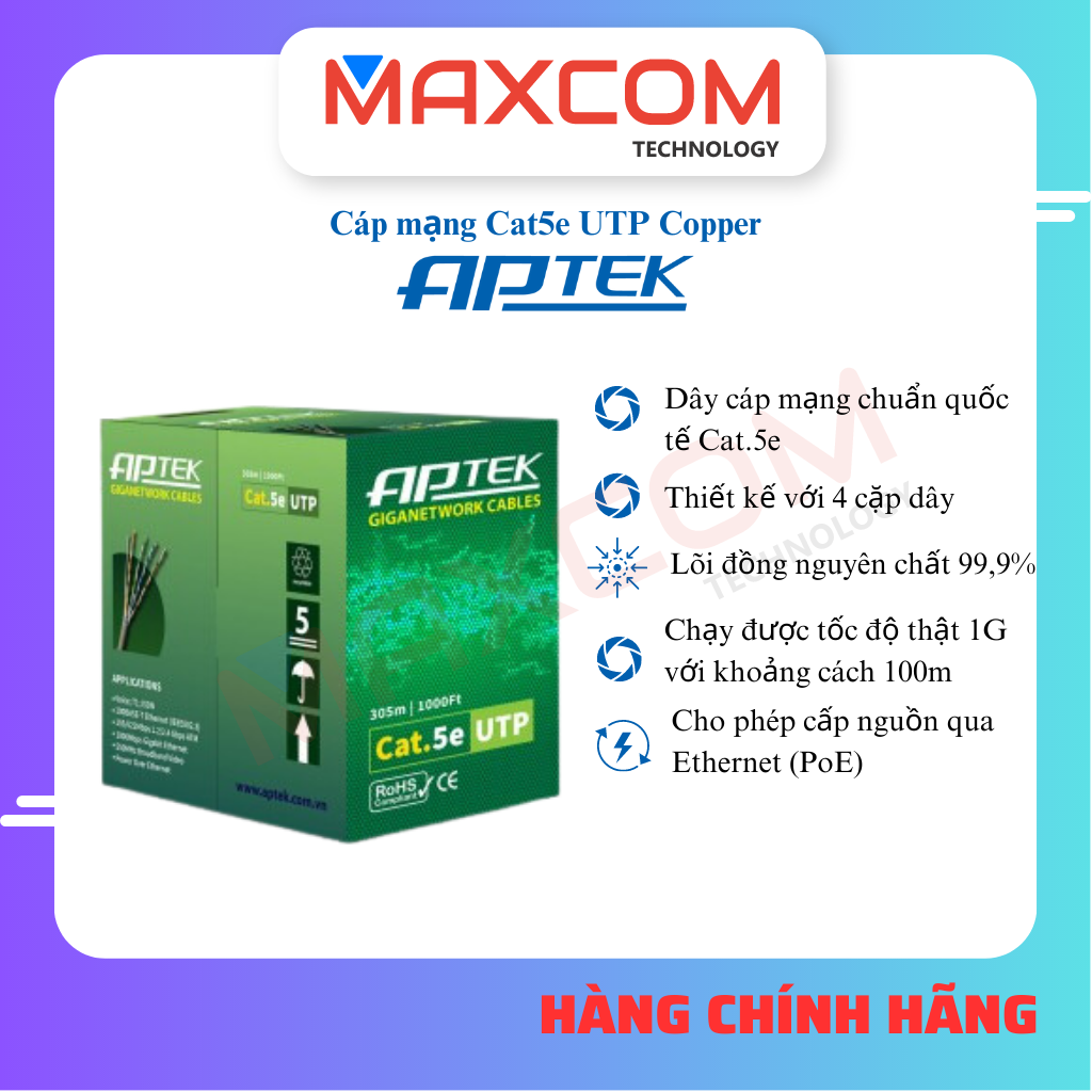 Cáp mạng APTEK CAT5e UTP Copper - Hàng chính hãng