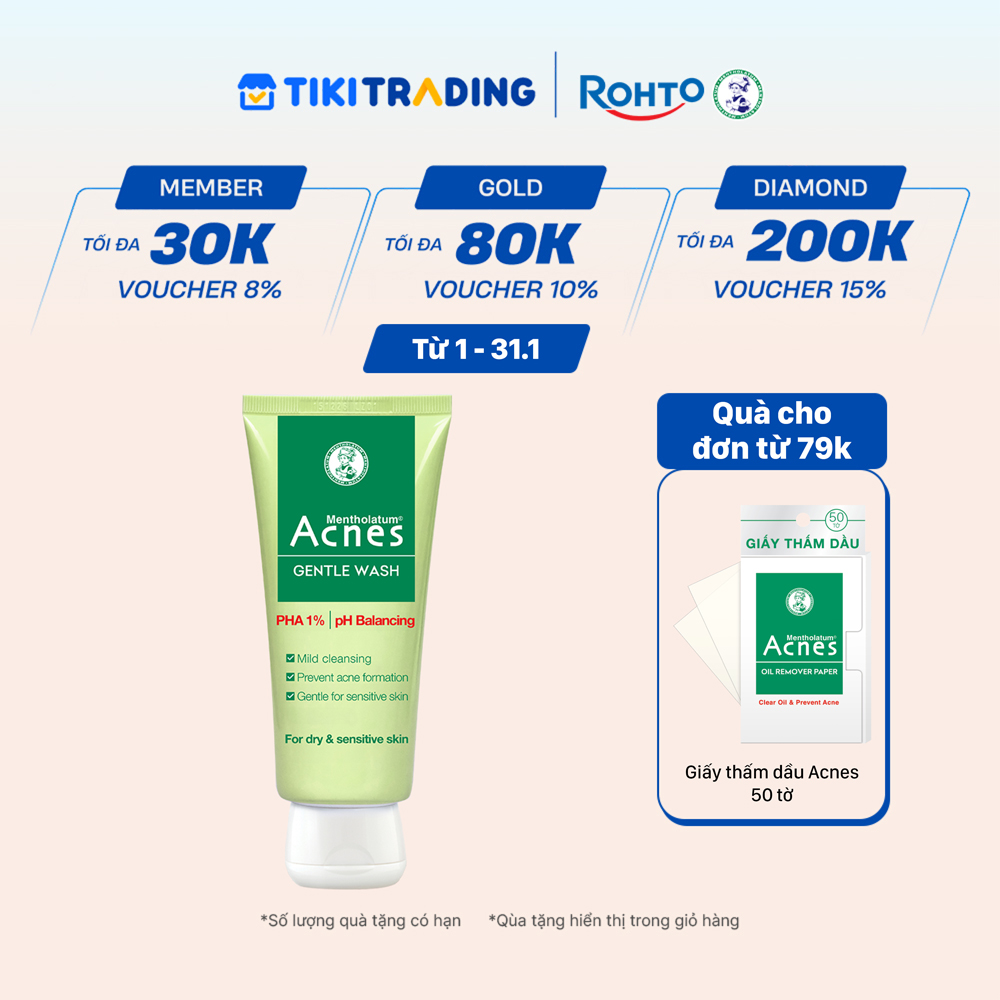 Sữa rửa mặt ngăn ngừa mụn dạng gel Acnes Gentle Wash 100g