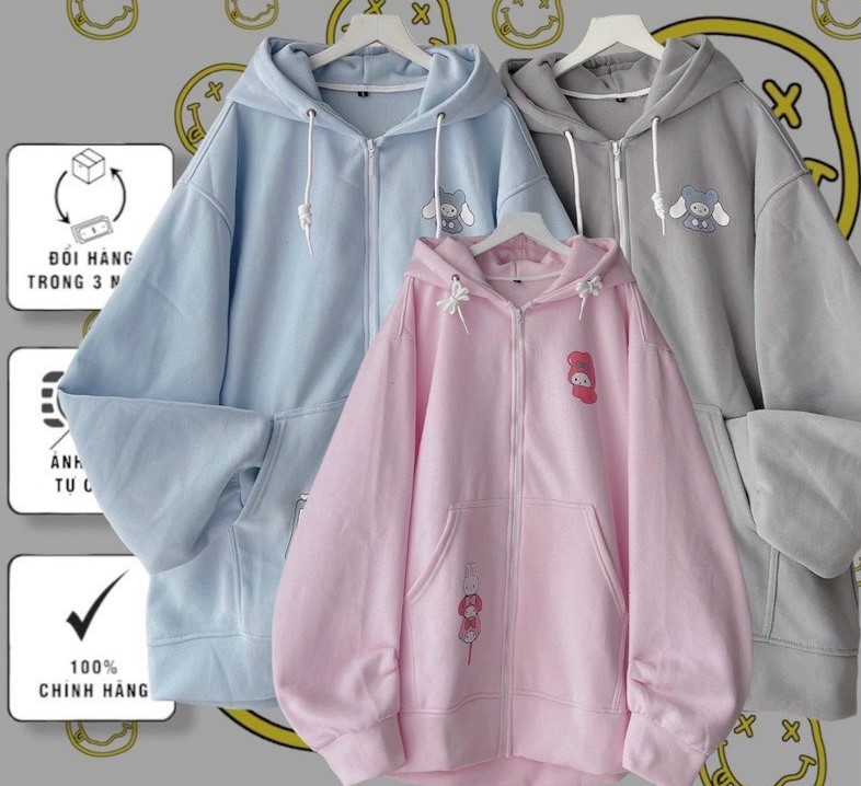 Áo Khoác Zip Nỉ Bông Form Rộng Thỏ Unisex, áo khoác dây kéo nam nữ icon cừu