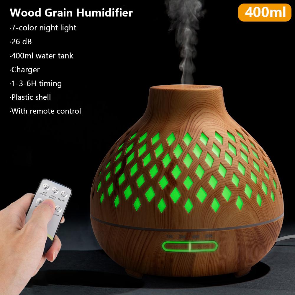 Mới 400Ml Tinh Máy Khuếch Tán Tinh Dầu Siêu Âm Thanh USB Máy Tạo Độ Ẩm Không Khí Có Đèn LED 7 Màu Đèn Điều Khiển Từ Xa Văn Phòng Nhà difusor