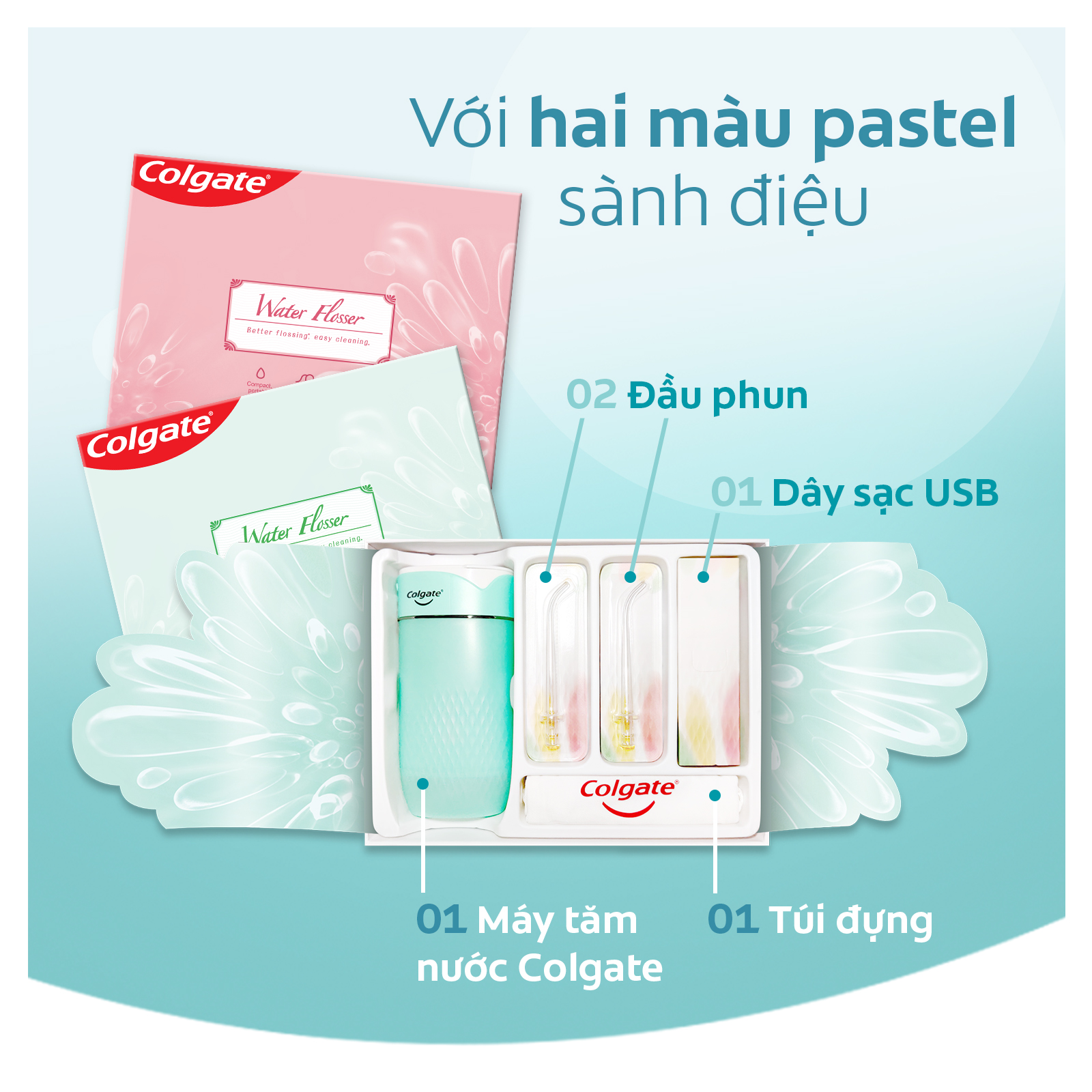 Máy tăm nước Colgate cầm tay IPX7 trắng sáng răng