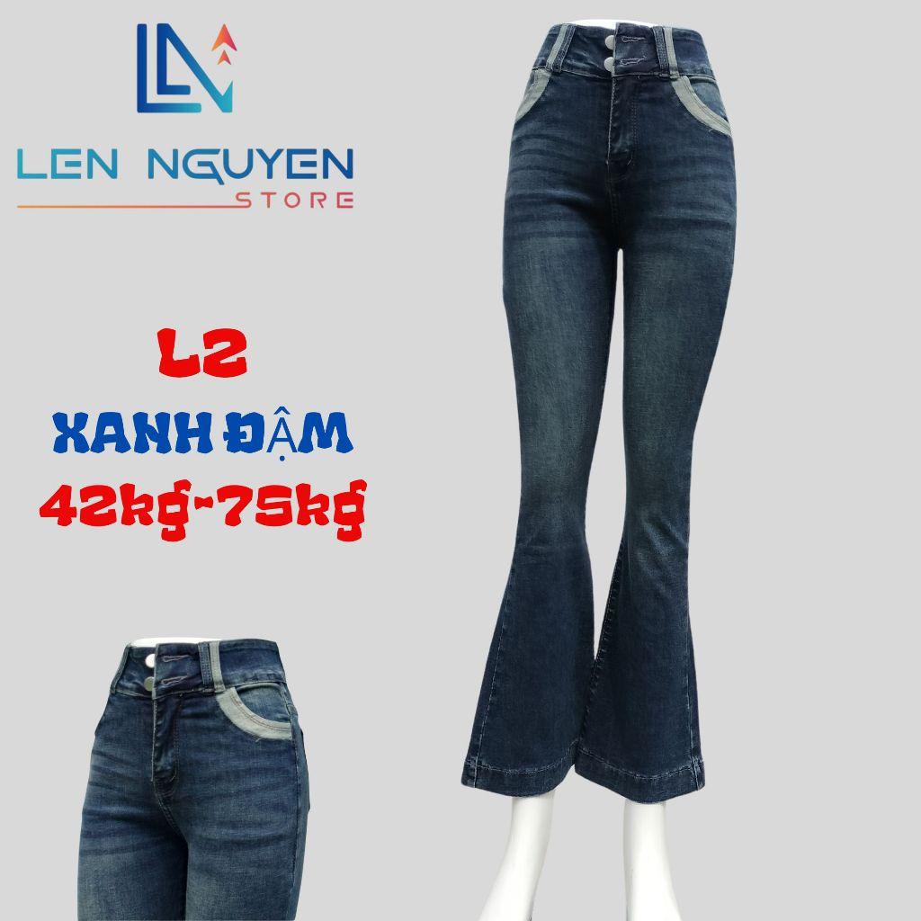 L2_Quần jean nữ, loe, lưng cao, quần bò nữ dáng ôm, quần rin nữ có big size, cho 42kg đến 75kg,LEN NGUYEN STORE - Xanh Nhạt