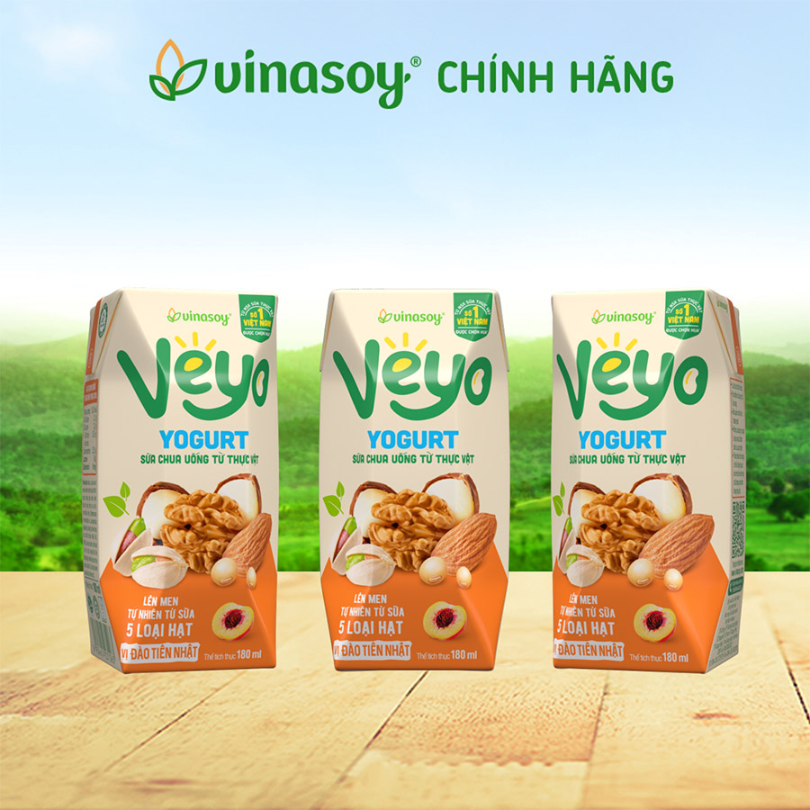 Thùng Sữa chua uống từ thực vật Veyo Yogurt ( 180ml x 30 Hộp) - Vị Đào Tiên Nhật