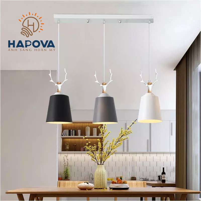 Bộ 03 Đèn thả trần trang trí sừng hươu HAPOVA OSON 5057/3 + Tặng kèm bóng led AS Vàng