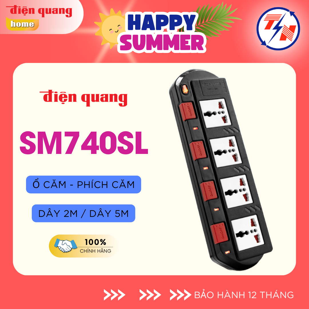 Ổ cắm Điện Quang ĐQ ESK SM740SL (4 lỗ 3 chấu, 4 công tắc)