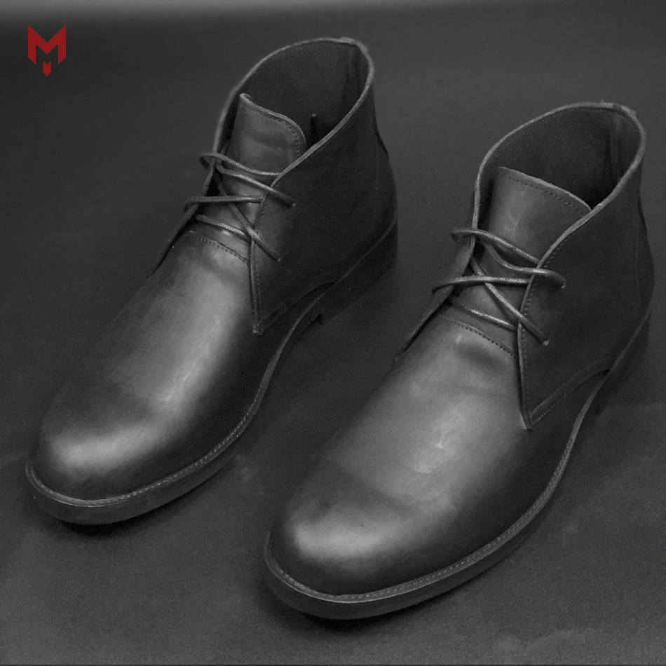 Giày cao cổ nam da bò sáp ngựa điên cao cấp phong cách bụi bặm Chukka Boots Mad Black