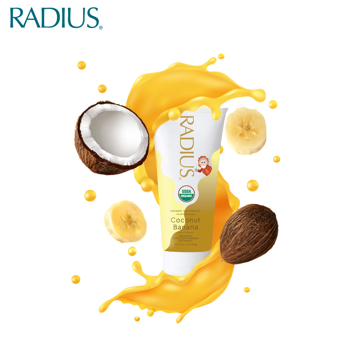 Kem Đánh Răng Hữu Cơ Trẻ Em Vị Chuối Dừa Radius - Organic Coconut Banana Toothpaste 85g